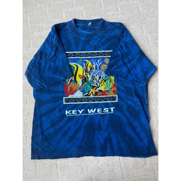 VTG Florida Key West T Shirt Sealife Tie Dye Shirt Cotton TRY - Picture 1 of 5